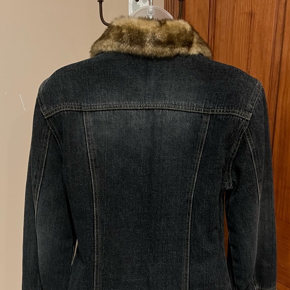 NEW NWOT VINTAGE Y2K GIACCA PENNY LANE BLUE DENIM JACKET FAUX FUR TRIM MEDIUM - Picture 12 of 14